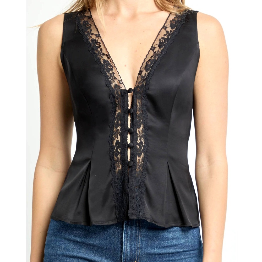 NWT o.p.t Bailey Lace Trim Sleeveless Top in Black - Size 6